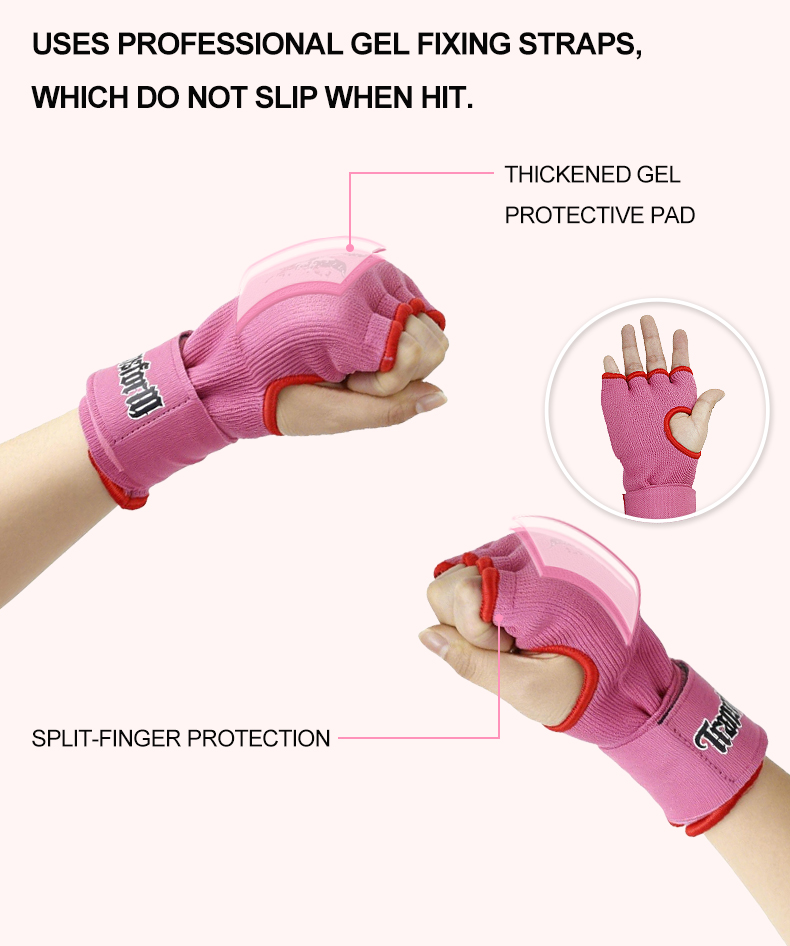 Gel Padded Inner Gloves Hook & Loop Wrist Strap For Knuckle Protection